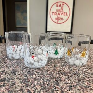 Anthropologie Set Of 4 Holiday Glass Tumblers